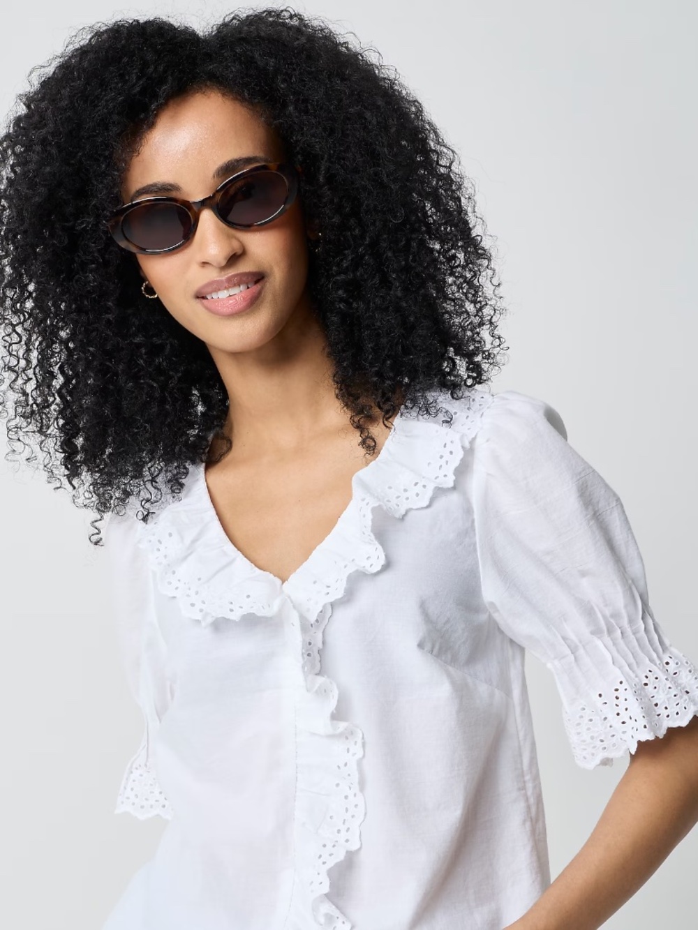 J. CREW Factory Eyelet Ruffle-front Top - Picture 2 of 4